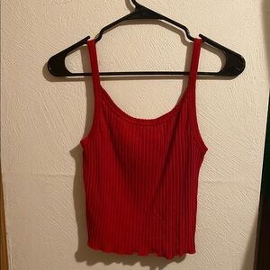 Red Ribbed Women's Tank Top